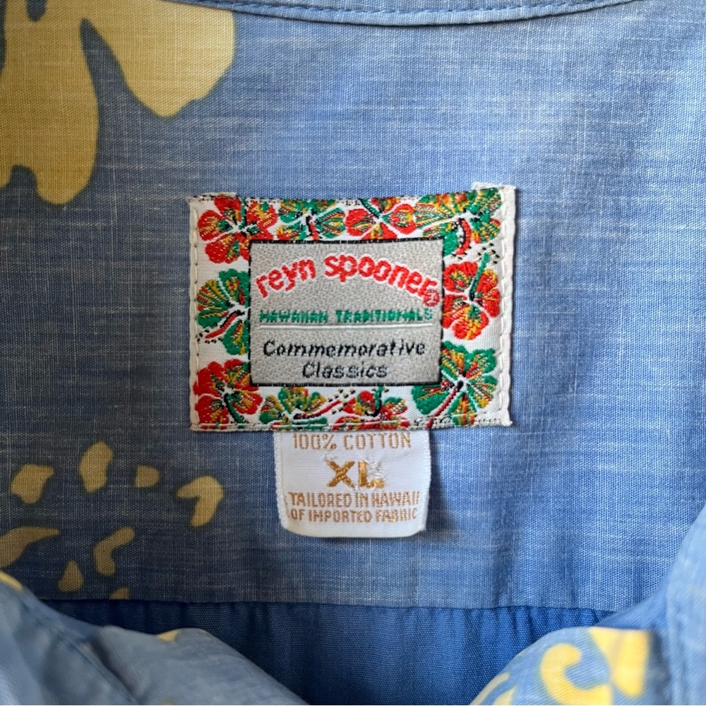 Reyn Spooner Blue and Yellow Hibiscus Shirt - Picture 8 of 9